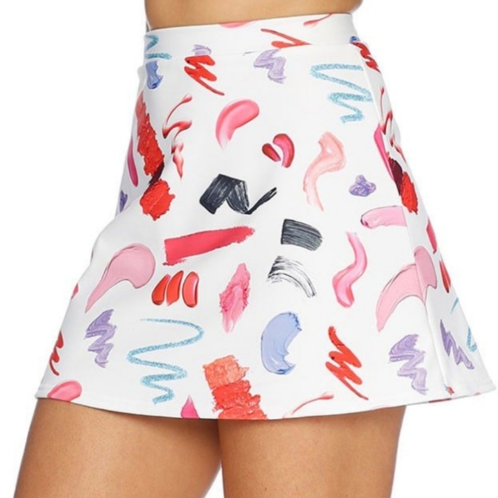 Blackmilk Let's Make-Up A Line White Makeup Swatch Print Skirt Small